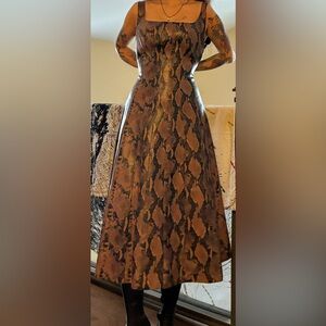 7 FOR ALL MANKIND FAUX LEATHER FIT AND FLARE SNAKE MIDI DRESS NWT SIZE S